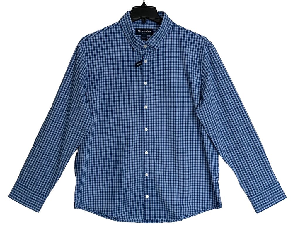 Mizzen+Main Shirt Men's XXL Leeward Trim Fit No Tuck Cobalt Ben Plaid NWT